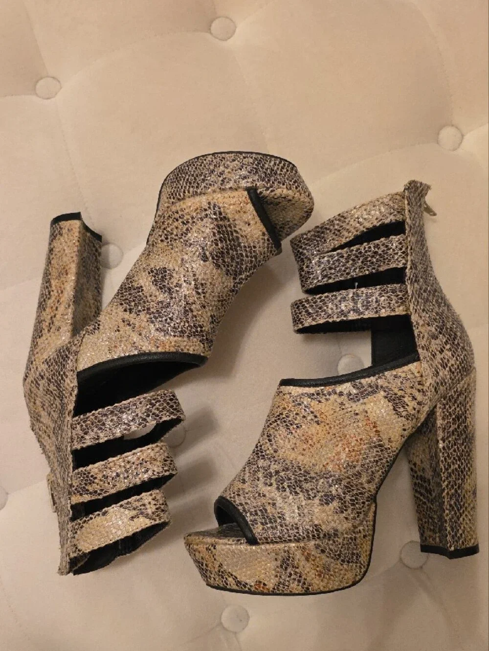 beau ashe - Snake-Print Strappy Peep-Toe Platform Heels